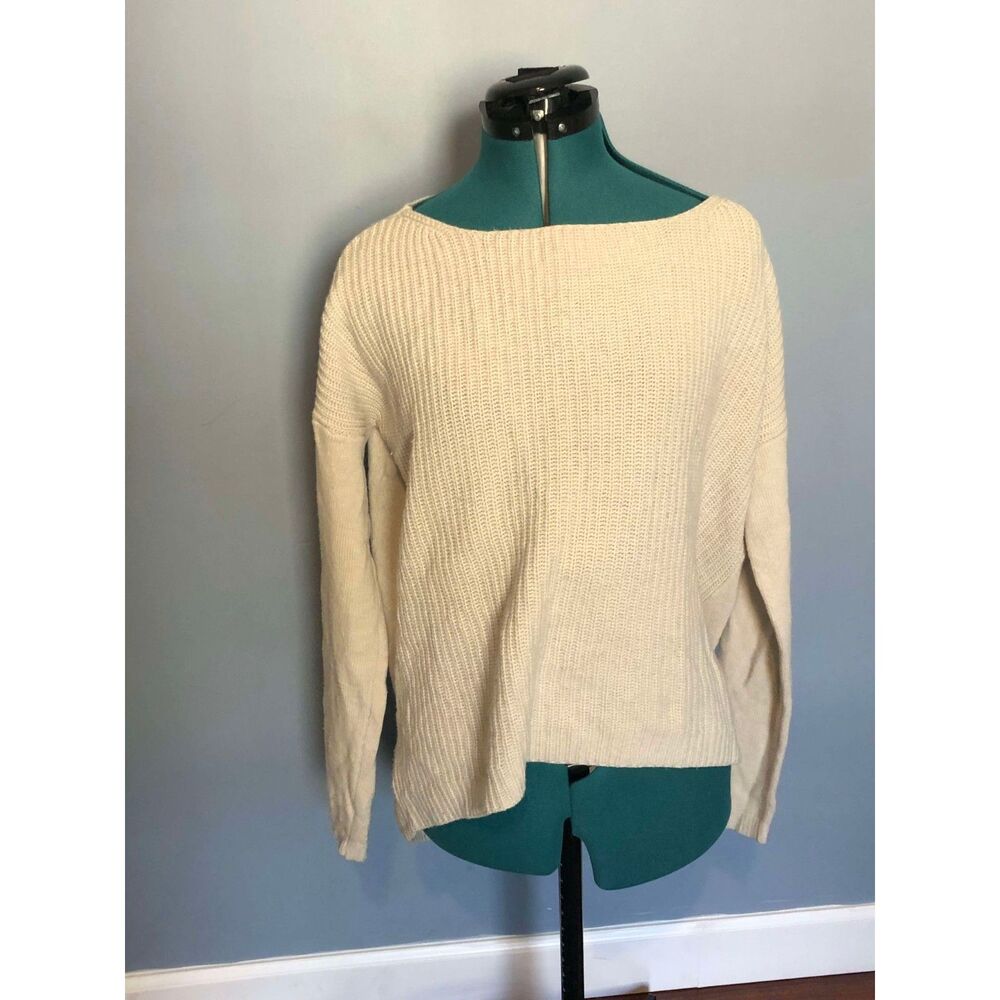 Theory Cream Knit 100% Wool Winter Sweater, size M